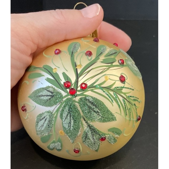 Demdaco Ornament Glitter Rhinestone Mistletoe Ball Christmas Decoration Set Of 2 - Picture 2 of 5